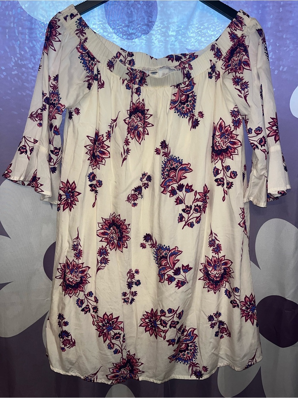 Old Navy Cream Tunic with Pink & Blue Floral Print